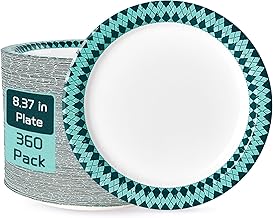 JOLLY PARTY Paper Plates Disposable, 360 Count 8.37 inch Dinner Plates, Soak Proof, Cut Proof for Everyday Use, Diamond Pattern Rim Design