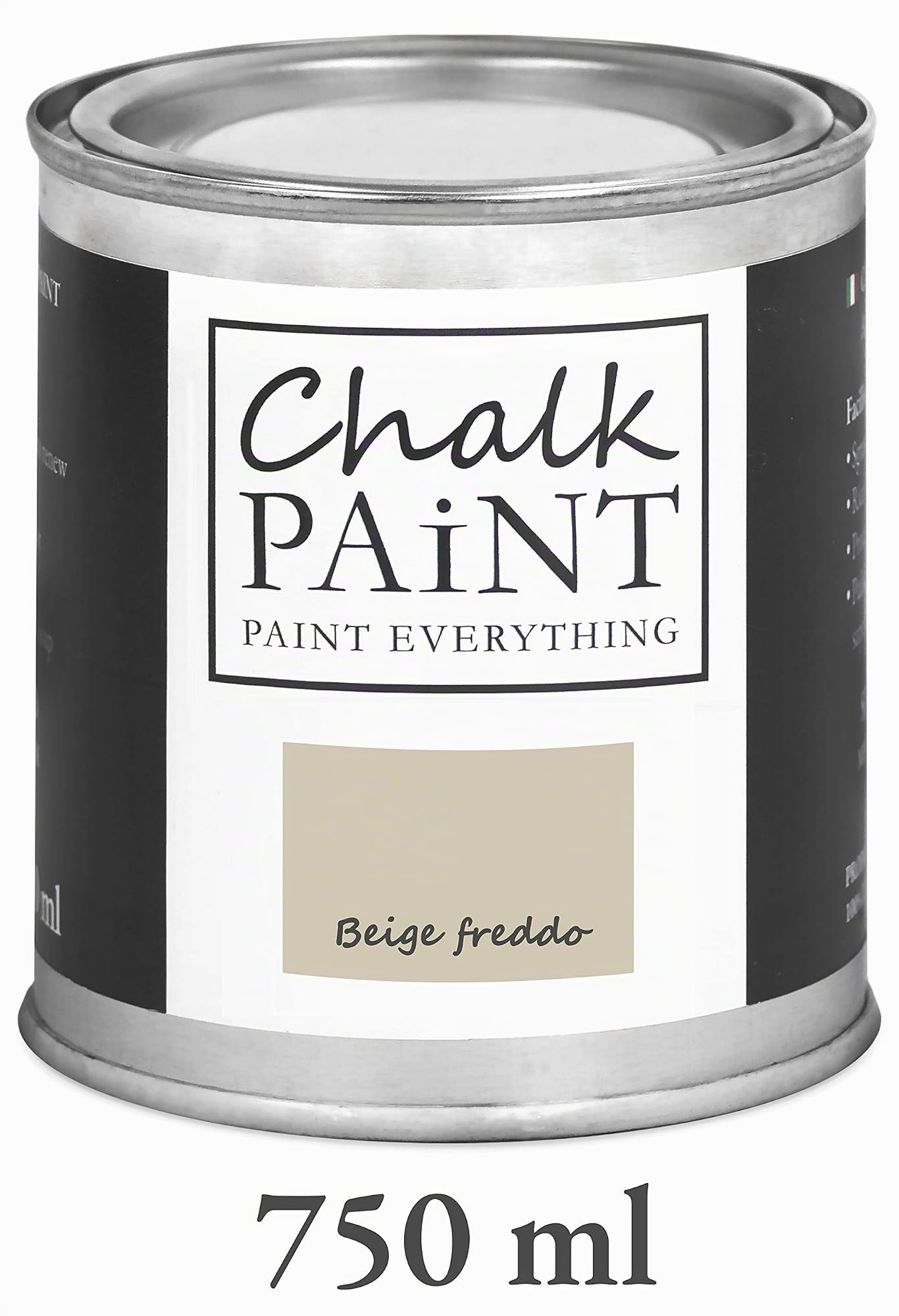CHALK PAINT EVERYTHING Beige Freddo & FINITURA + PENNELLO - Kit Pronto Vernicia e Proteggi (750 ml Colore + 250 ml Finitura + Pennello Professionale 40 mm)