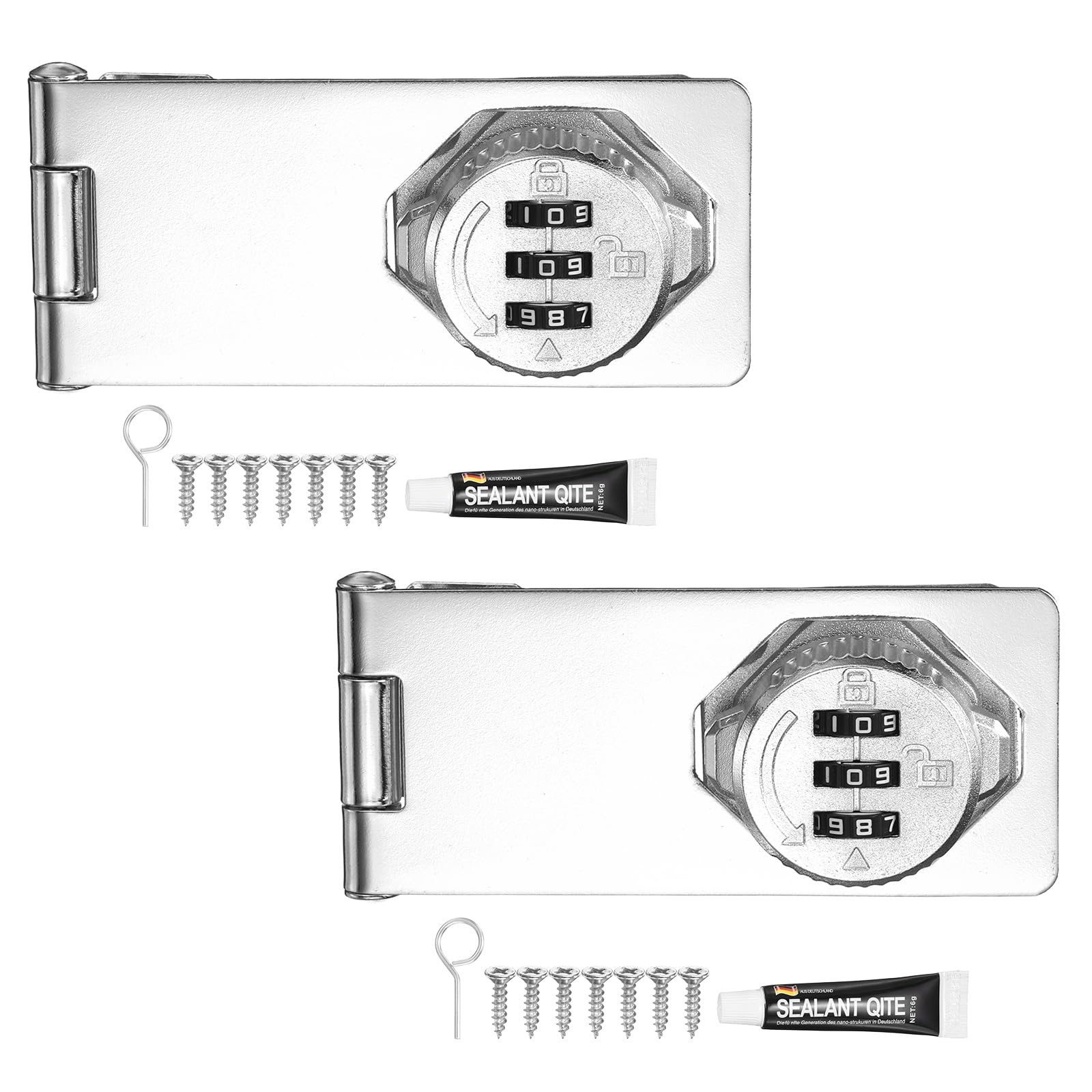 PATIKIL Password Rotary Hasp Locks (110mm, Silver) (2Pcs), Keyless 3-Digit Cabinet Locks with Combination Security Slide Latch, Suit for- Door/Closet/Barn/Bathroom/Outdoor/Garden