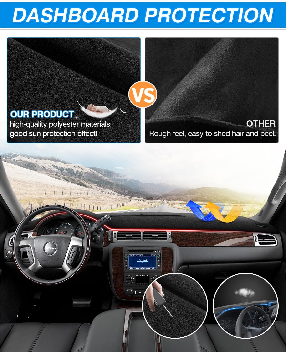 Cartist Dash Cover for 2007-2013 Chevy Chevrolet Silverado/GMC Sierra,2007-2014 Chevy Tahoe Suburban Denali Avalanche&GMC Yukon/XL,Without Dash Speaker,Only One Glove Box Accessories