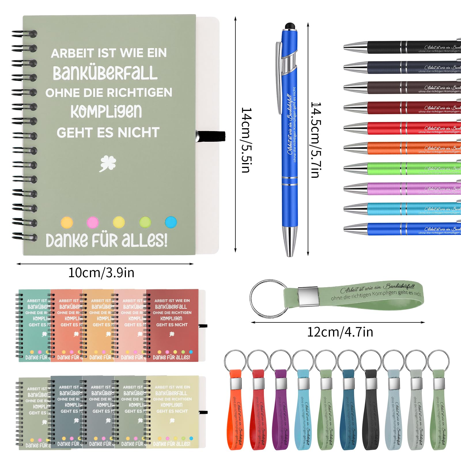 Meetory Abschiedsgeschenk Kollege - 10 Sets Dankeschön Geschenk Mitarbeiter Motivierendes Inspirierendes Geschenk Spiral Notizbuch mit Kugelschreiber und Schlüsselanhänger für Kollegin Jobwechsel Team