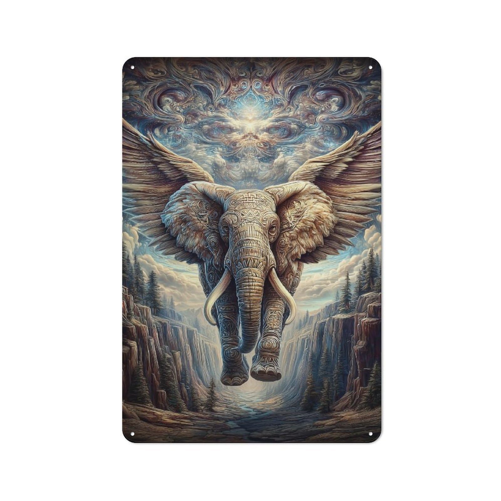 Junmoney Winged Elephant Majesty Printed Metal Sign 30X20cm For Home Office Or Studio, A Christmas Gift For People Styling Home Office And Studio