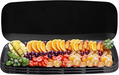 Party Bargains Bandeja de plástico para servir de 17 x 5 pulgadas, bandeja rectangular negra, paquete de 4