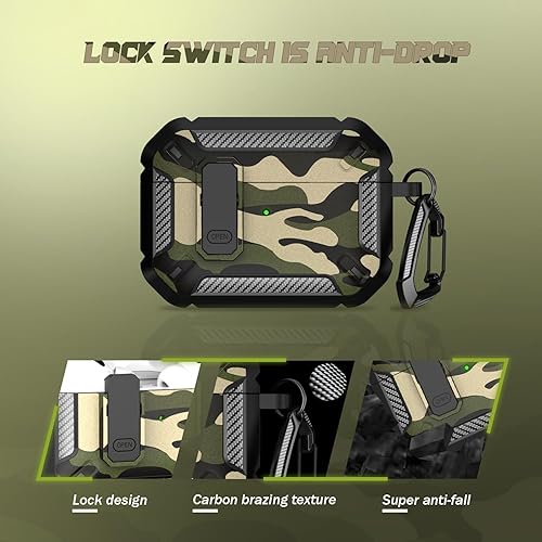 Miniatura 2 de RFUNGUANGO Funda para AirPods Pro con kit de limpieza, armadura protectora militar rígida con bloqueo para funda de carga AirPod Pro, LED frontal