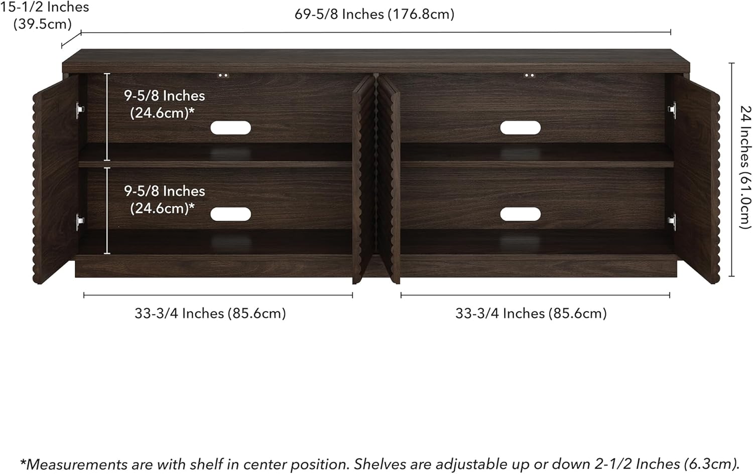 Henn&Hart Fluted TV Stand for TVs up to 78" with 2 Ribbed Storage Cabinets and Adjustable Shelves for Living Room, Family Room, or Office, Warm Brown
