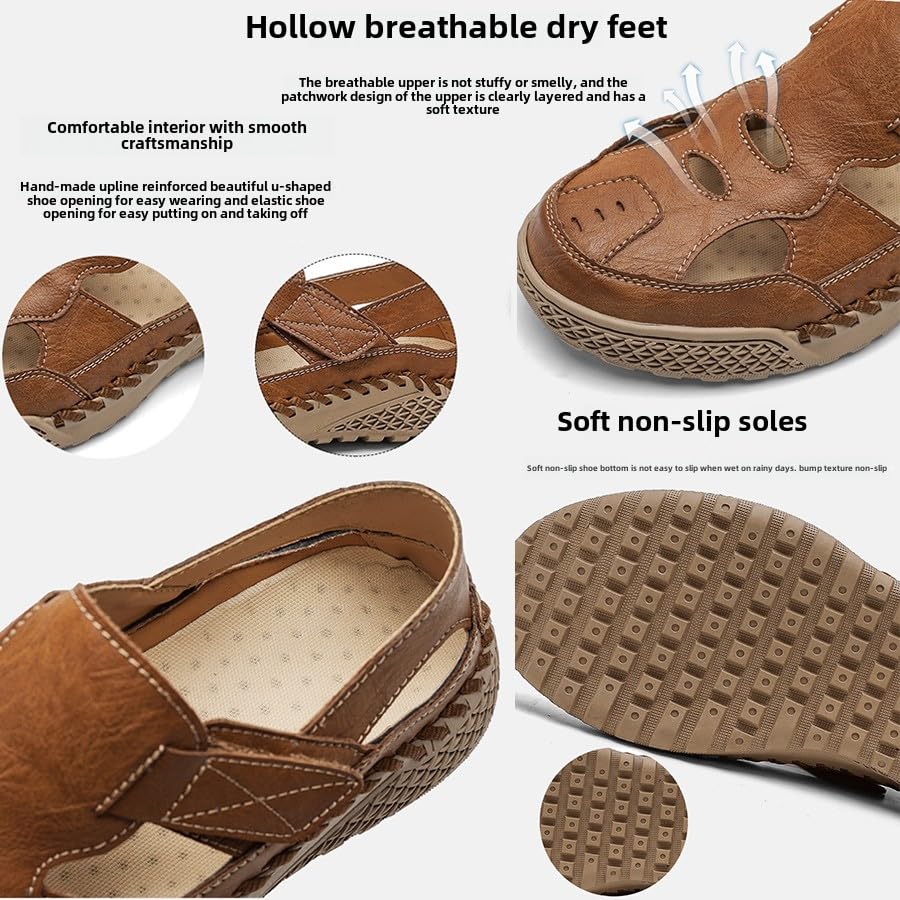 Men's Outdoor Leather Sport Sandals Closed-Toe Fisherman Shoes - Adjustable Straps Breathable for Summer Beach Hiking, Fishing | Handcrafted Comfortable Non-Slip Footwear3