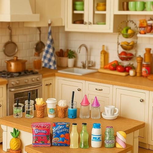 Miniatura 7 de HKLMRO 150 botellas de bebida en miniatura para adultos, casa de muñecas, latas de refresco, juego de cocina, accesorios de fiesta, juguetes,
