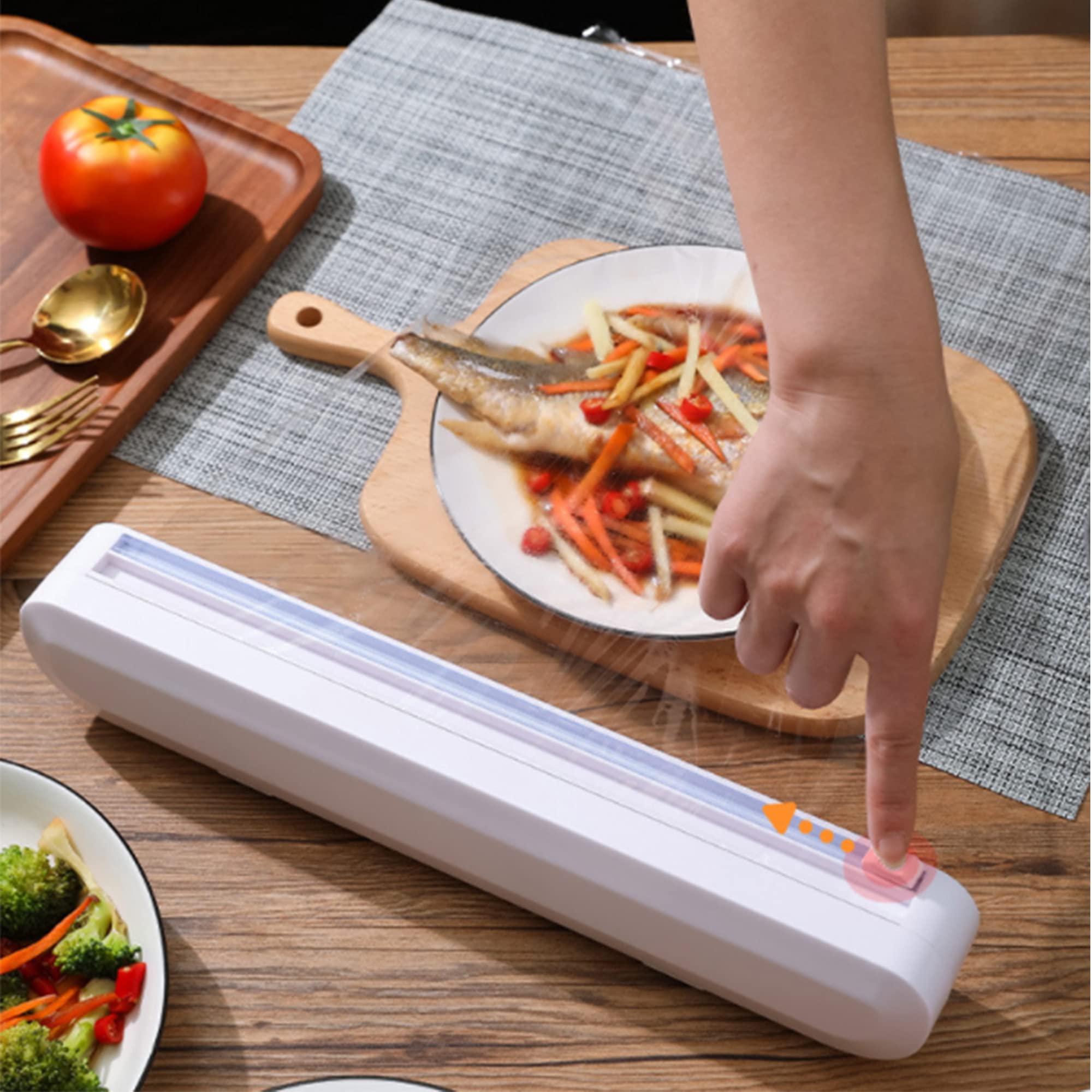 SUQ Distributeur de Film Étirable à Ventouse, Dérouleur Coupe-Film Papier, Coupe-Film en Plastique Réutilisable pour Film Alimentaire, Feuille d'Étain, Cuisine à Domicile, Restaurant, Sans BPA (Blanc)