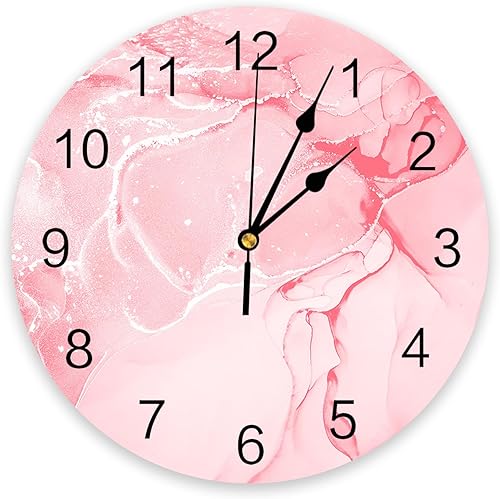 Miniatura 1 de Reloj de pared de 10 pulgadas, silencioso, sin tictac, con textura de mármol rosa abstracto, reloj decorativo redondo para sala de estar,
