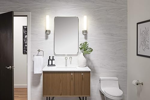 Vista 116 de Kohler Essential - Espejo de tocador ovalado enmarcado de 20 pulgadas de ancho x 40 pulgadas de alto en oro cepillado moderno Moderno dorado