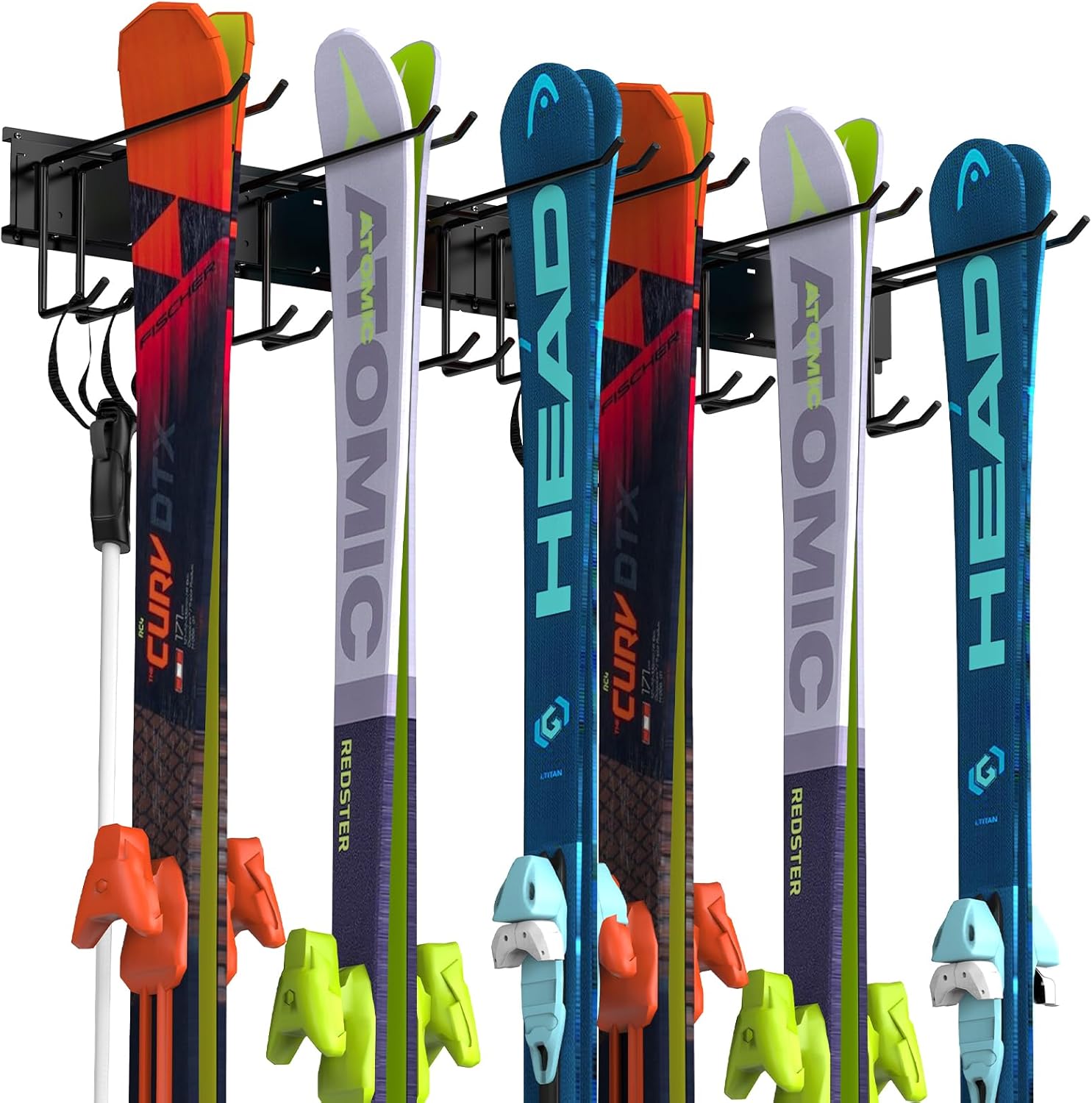 SEHERTIWY Wall Mounted Ski Rack, Skis Holder Holds 6 Pairs of Skis, Ski Storage for Home and Garage Storage, Heavy Duty, Holds Up to 300lbs (Black)