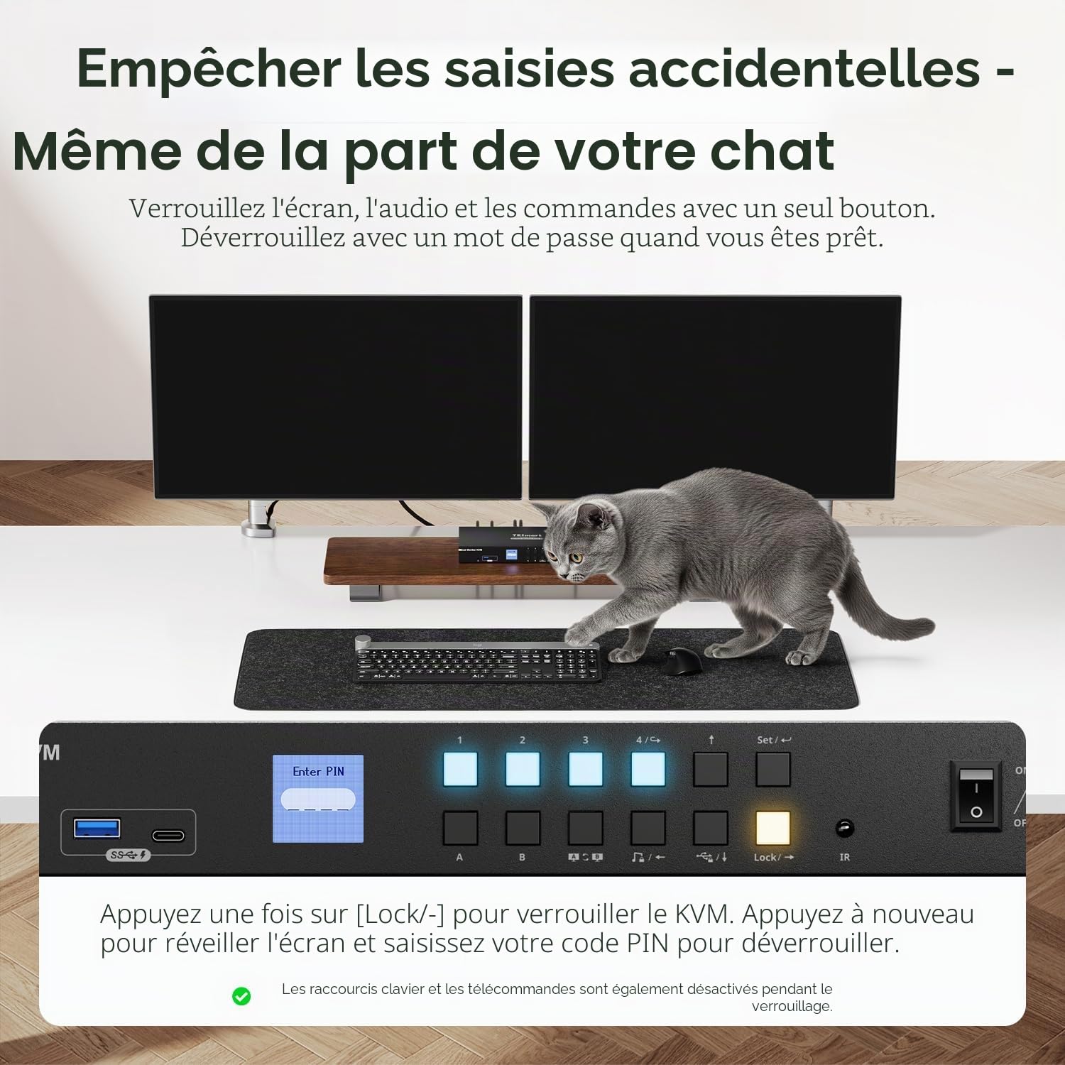 TESmart 4K60Hz HDMI KVM Switch 4 PC 2 Monitor, 4 Ports USB3.0 Commutateur KVM Double écran avec EDID, Supporte le Cascading pour Quadri-écran, Casque, Hotkey, Clavier, Souris, U-disk et Imprimante