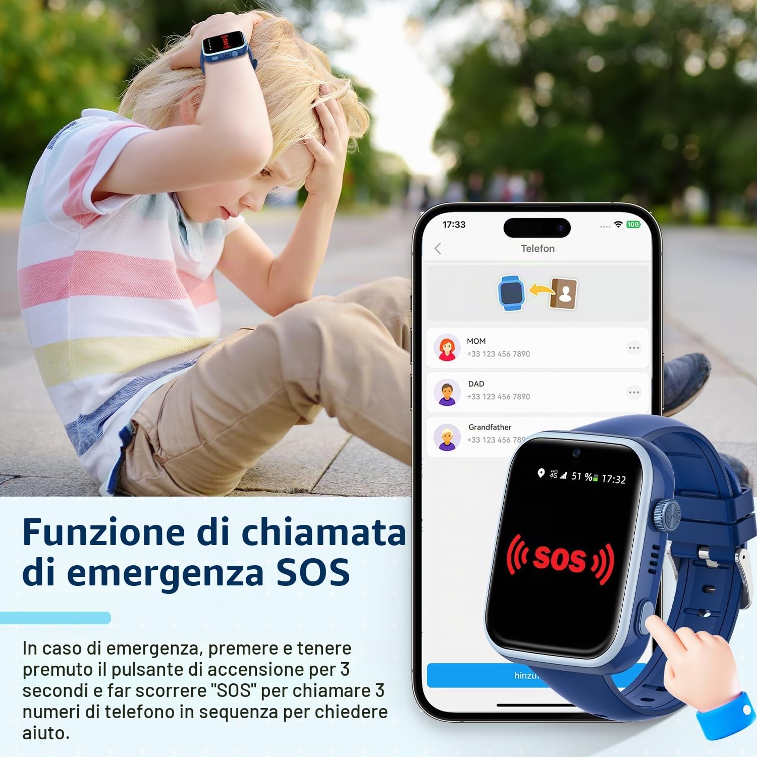 2026 Nuovo Smartwatch Bambini 4G, Orologio Smartwatch Bambini con GPS e Chiamate/Videochiamate/Whatsapp/Wi-Fi/Chat Vocale/SOS/SMS, modalità Scuola, Contapassi Smart Watch per 4-14 Anni Blue
