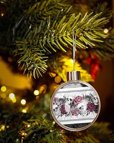 Miniatura 2 de Calavera de Halloween, bolas de adornos de Navidad, hojas de flores de rosas negras y rojas, bola de adornos colgantes en la parte superior, bolas