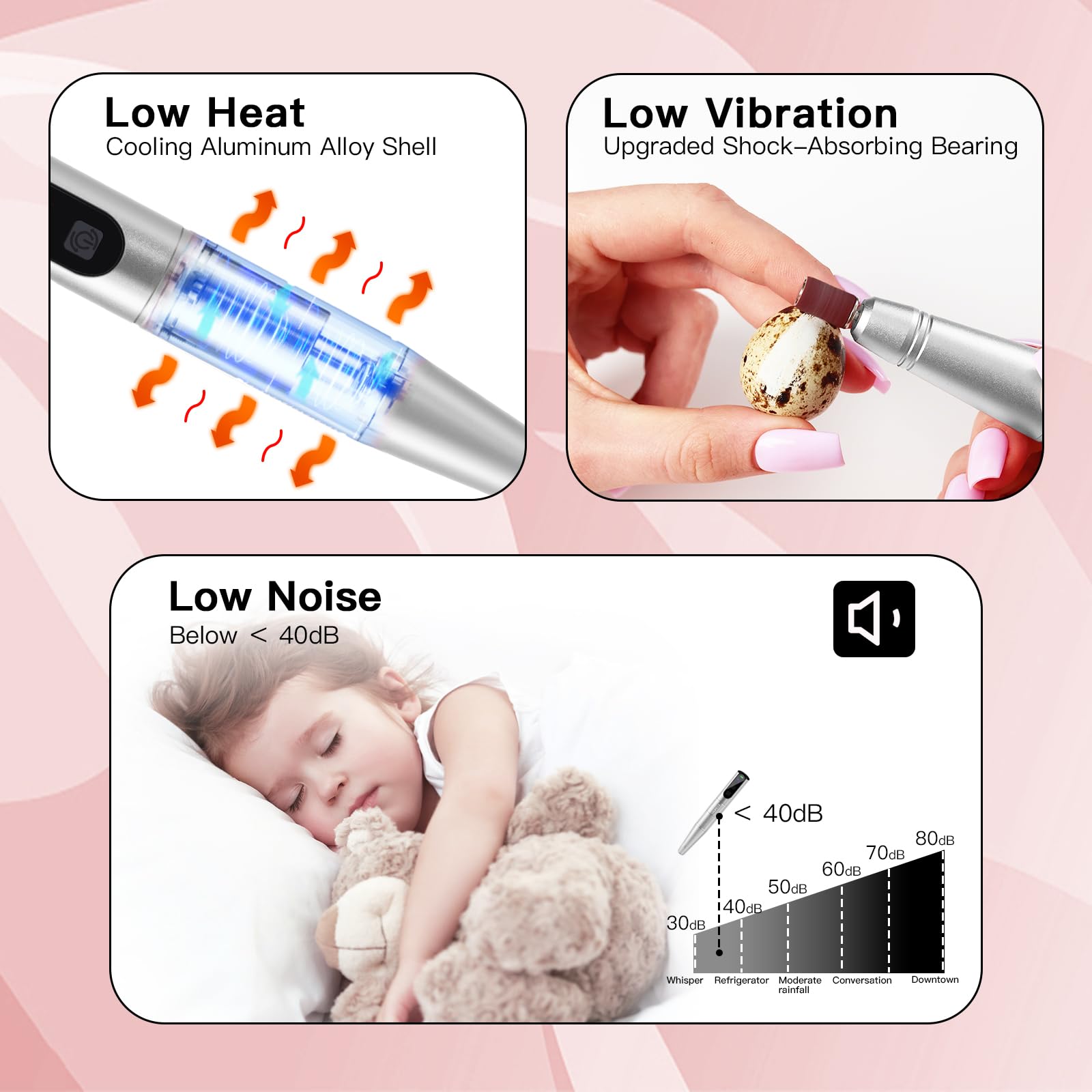 HEBECA Cordless Electric Nail Drill Machine, Professional Electric Nail File with LED Display - Image 3