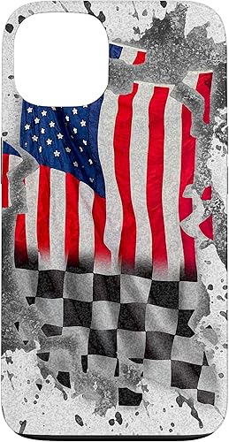 Vista 13 de iPhone 12 mini Car Racing bandera estadounidense pit crew Case