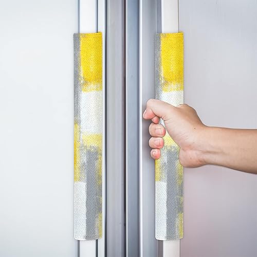 Miniatura 6 de Pardick Juego de 2 fundas para manija de puerta de refrigerador, color amarillo, pintura abstracta moderna, lavable, lavavajillas, Mocrowave,