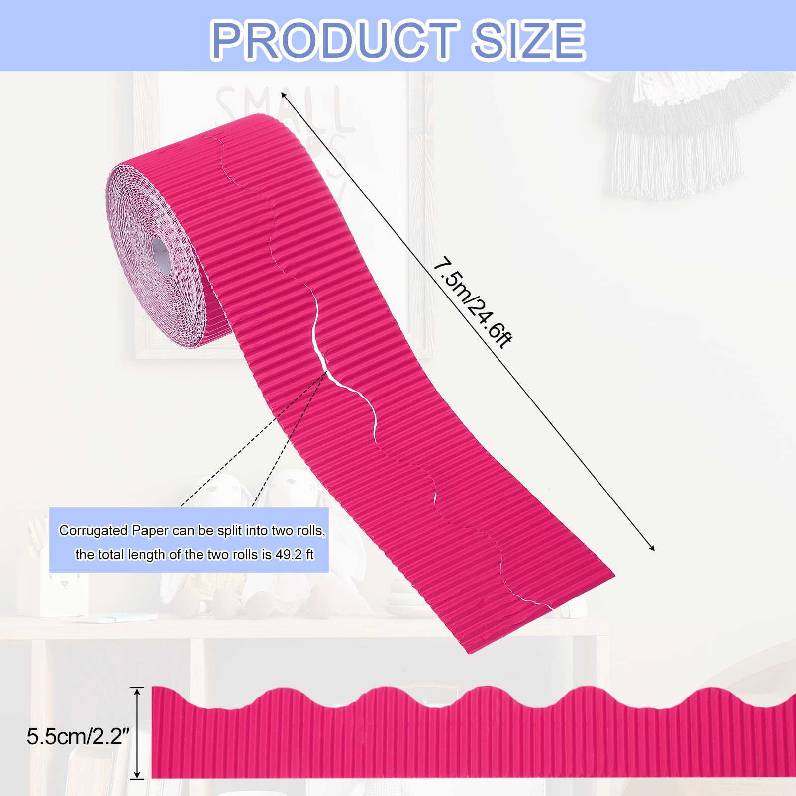 QUARKZMAN Borde Para Tablero De Anuncios De 49.2 Pies Borde Decorativo De Papel Corrugado Borde Ondulado Borde Enrollado Festoneado Para Oficinas Manualidades Proyectos DIY Rojo Rosa