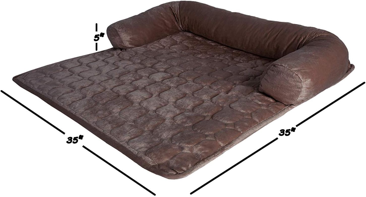 Couch Cover for Dogs – 35x35 Pet Furniture Protector with Memory Foam Bolster, Quilted Fabric, Non-Slip Water-Resistant Base Layer by PETMAKER (Brown)