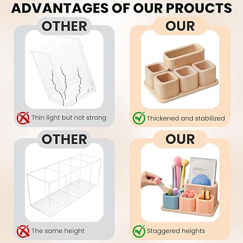 Miniatura 8 de Bonito organizador de maquillaje para encimera, 5 soportes de plástico pequeños extraíbles para tocador de baño, cosméticos, cuidado de la piel,