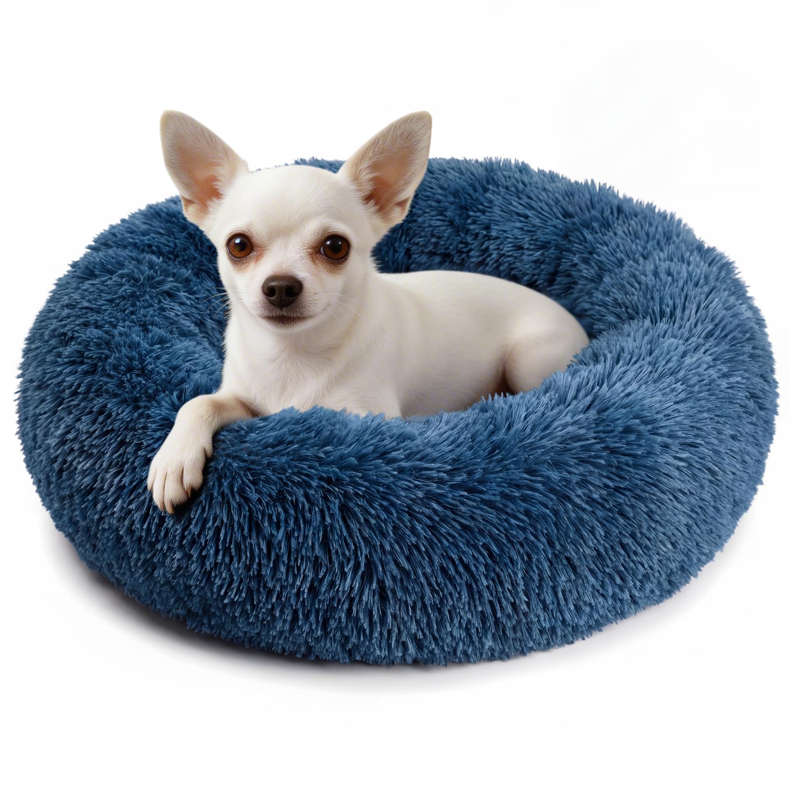 Calming Dog Bed for Small Dogs Washable Donut Cozy Soft Puppy Bed for Extra Small Pet with Anti-Anxiety 19 inches Fits up to 15 lbs,Navy Blue — image 1