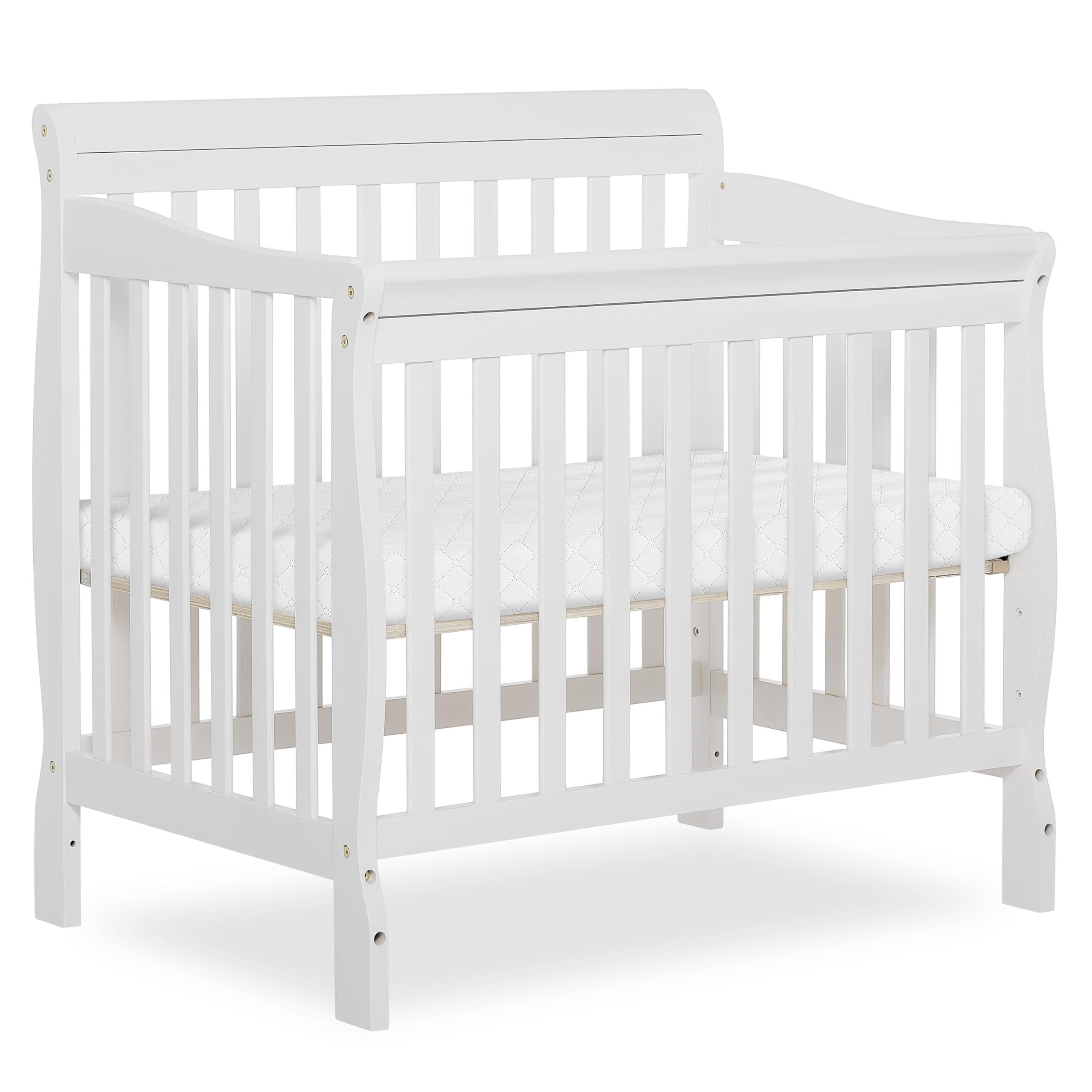 Dream On Me Aden 4-in-1 Convertible Mini Crib In White, Greenguard Gold Certified, Non-Toxic Finish, New Zealand Pinewood, With 3 Mattress Height Settings