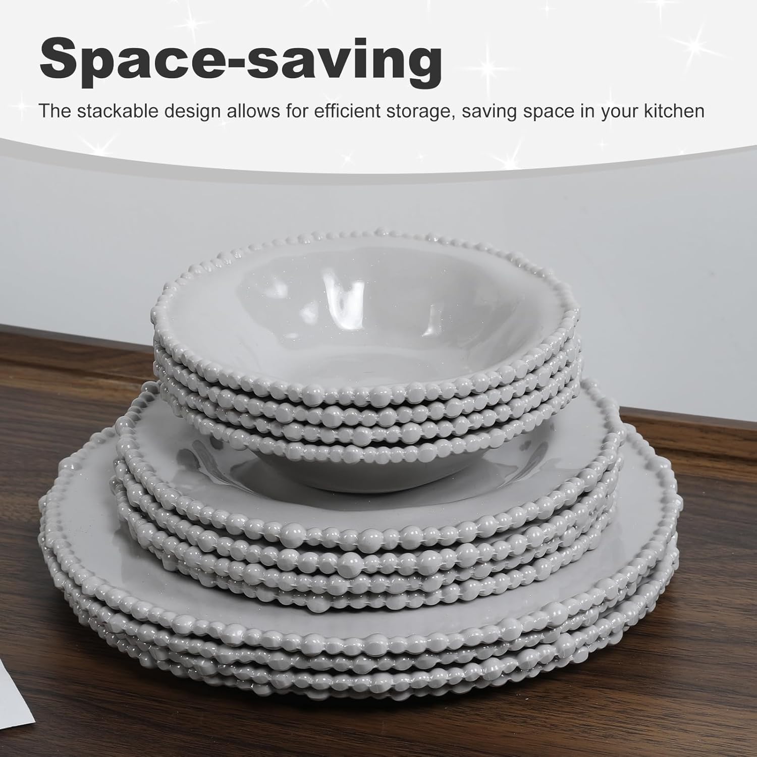 Grey Pearl 12-Piece Melamine Dinnerware Set - Unbreakable Plastic Plates & Bowls, Service for 4, Dishwasher Safe, Lightweight Shatterproof Tableware for Indoor/Outdoor Use