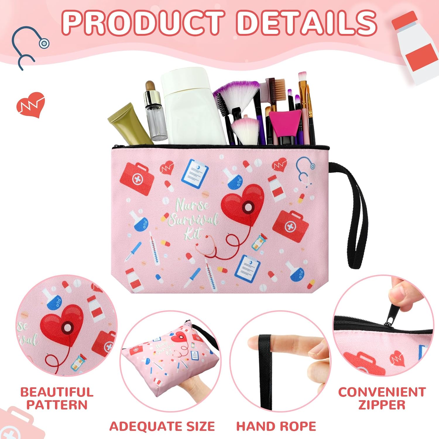 Huhumy 24 Pack Nurse Cosmetic Bags Bulk Novelty 2026 Nurses Week Gift Nursing Survival Kit Canvas Zipper Pouch Bags Thank You Gift for Nursing Week Medical Assistant Healthcare Graduation(Fashionable)