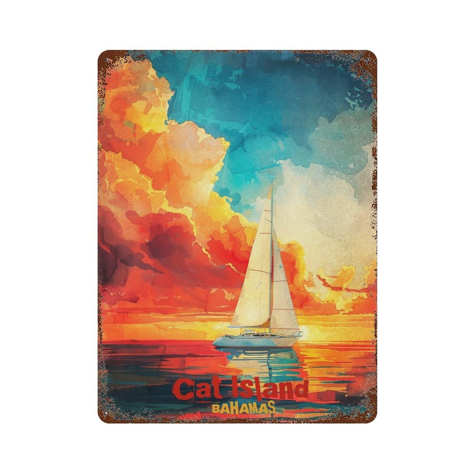 Cat Island Art Vintage Rust Metal Sign 15.7"x11.8", Farmhouse Wall Decor for Garage, Pub Or Kitchen