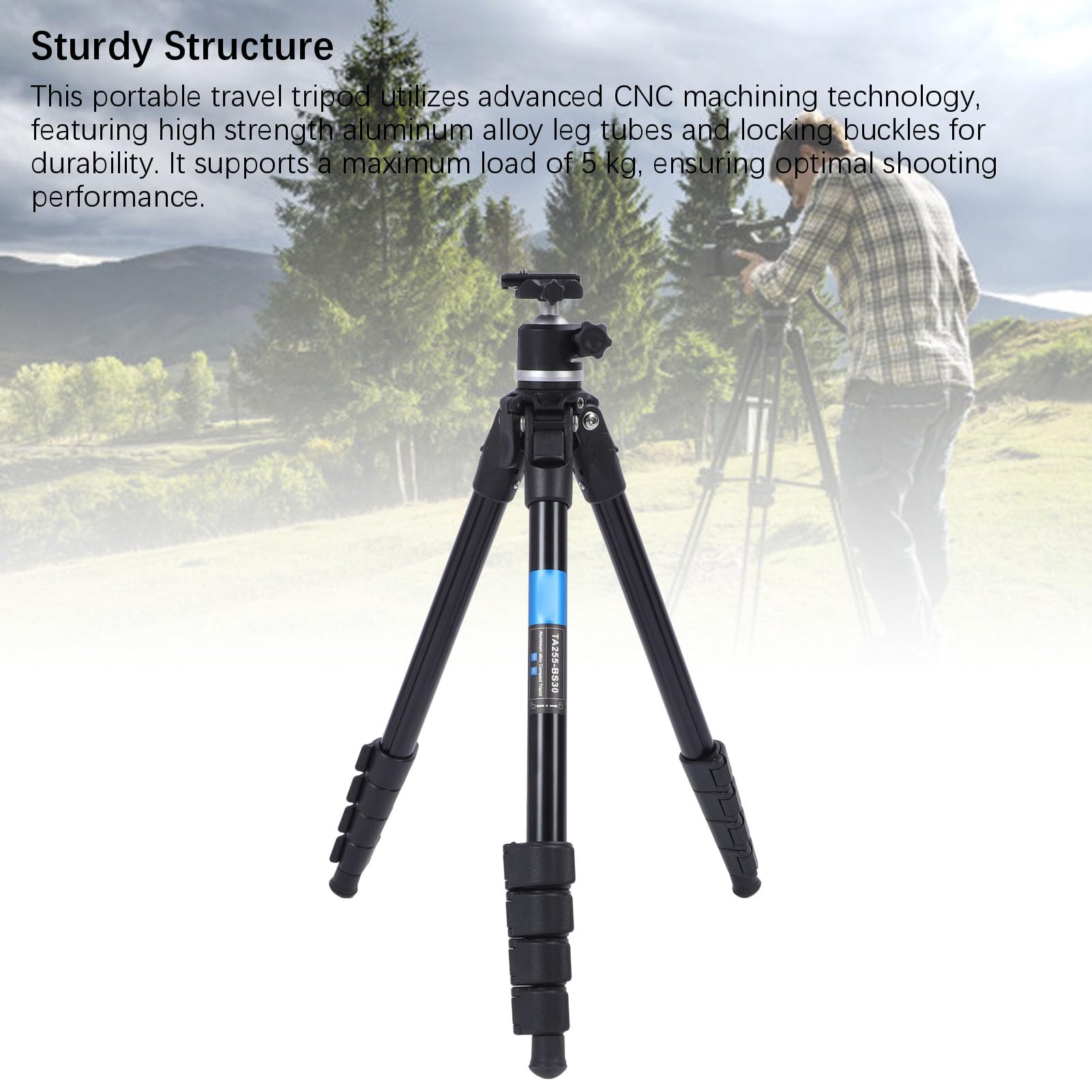 Bewinner Trípode de Viaje Compacto para Cámara, Trípode DSLR de 63,4" con Cabezal de Bola y Placa de Liberación Rápida, Ligero de Aleación de Aluminio de 5 Secciones para Fotografía y Videocámara