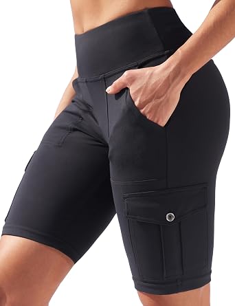VOOVEEYA High Waisted Workout Biker Shorts Women with Cargo Pockets