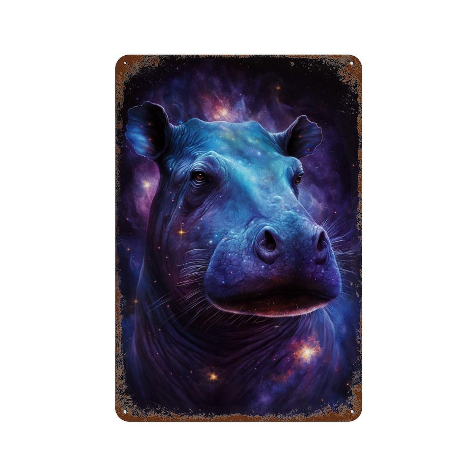 Cosmic Hippo Portrait-6 11.8"x7.9" Rustic Tin Plaque, Industrial Home Decor for Farmhouse, Kitchen And Entryway Decor