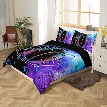 Homewish Black and Blue Ladybug Bedding Set Boho Sun and Moon Decor Comforter Cover King for Teen Girls Women, Bohemian Mandala Print Duvet Cover with 2 Pillowcases, No Comforter