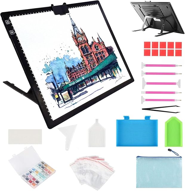A3 Light Box, Elice Wireless Battery LED Light Pad with Stand Rechargeable 6 Adjustable Brightness Tracing Light Box Pad for 5D Diamond Painting Kits Artists Drawing Sketching Animation