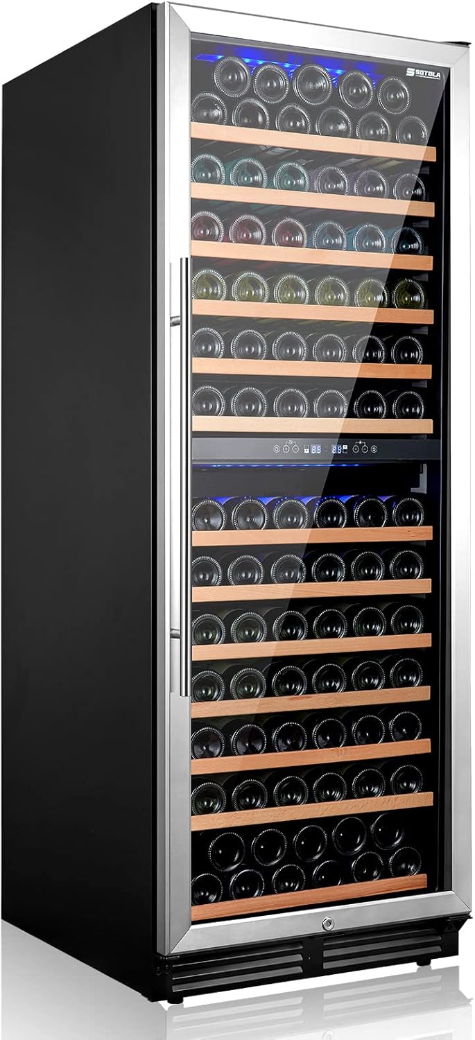 GOWE 24 inch Dual Zone Wine Cooler Refrigerator, 152 Bottle Large Capacity Fast Cooling Low Noise, Frost Free Wine Fridge with Digital Temperature Control, Freestanding or Built-in