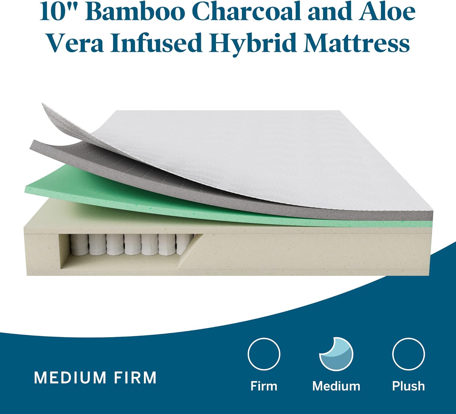 Lucid 10 Inch King Hybrid Mattress Bamboo Charcoal and Aloe Vera