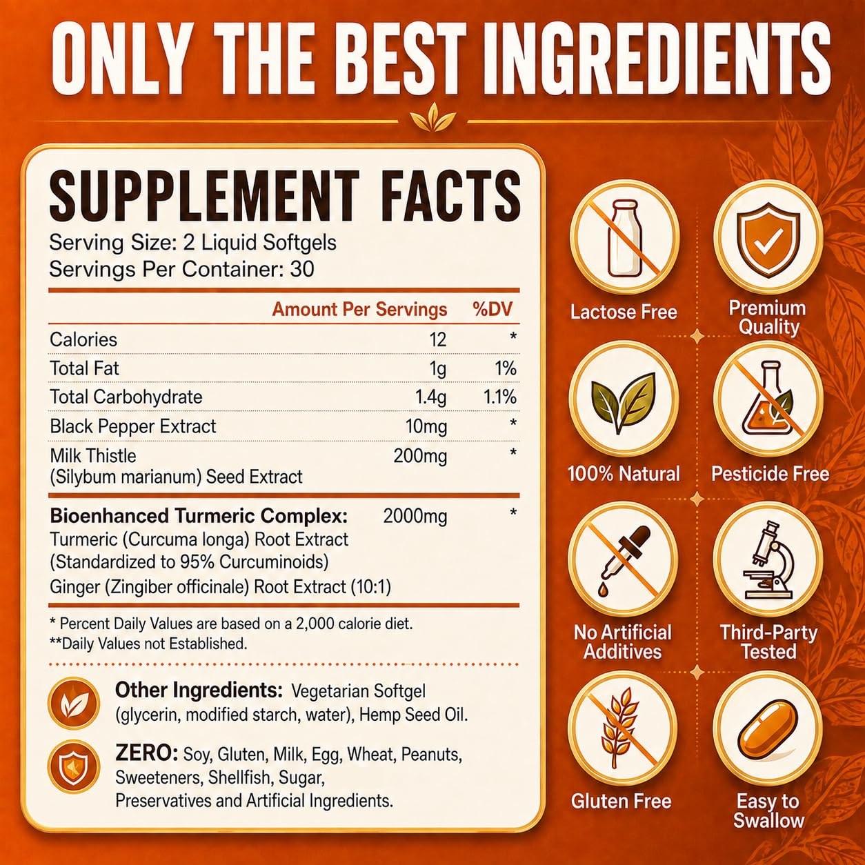 Turmeric Curcumin 2000mg Softgels with Milk Thistle, Ginger, Black Pepper — Amazon image 2