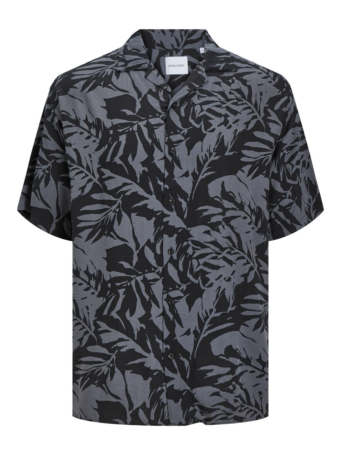 JACK & JONES JJGURU Monochrome AOP Resort Shirt SS, Asphalt, S
