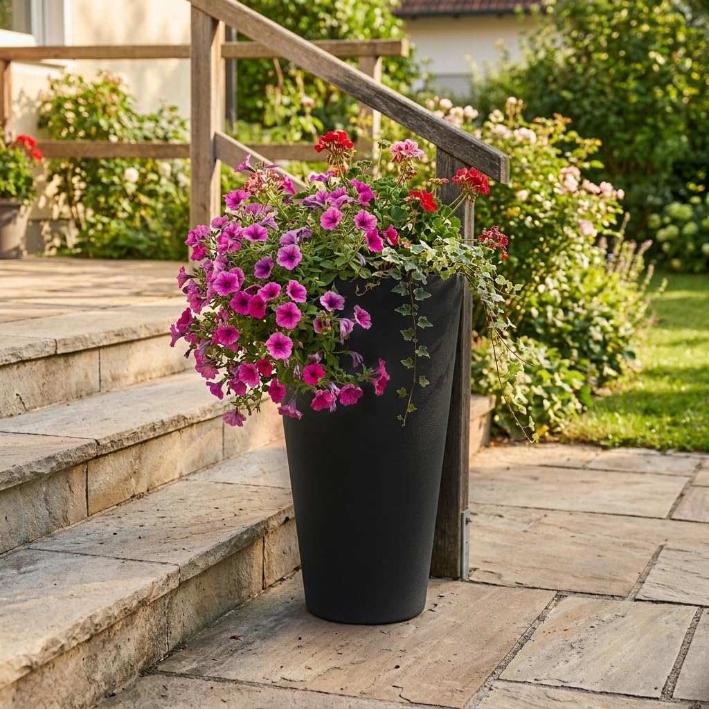 Spetebo Pot de fleurs conique en plastique - Anthracite 70 cm anthracite