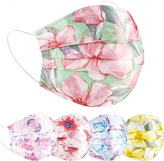NiHealth 50-Pack Individually Wrapped Disposable Face Masks Tomorotec 3-Ply Colorful Breathable Non-Woven Masks (5 Flower ...