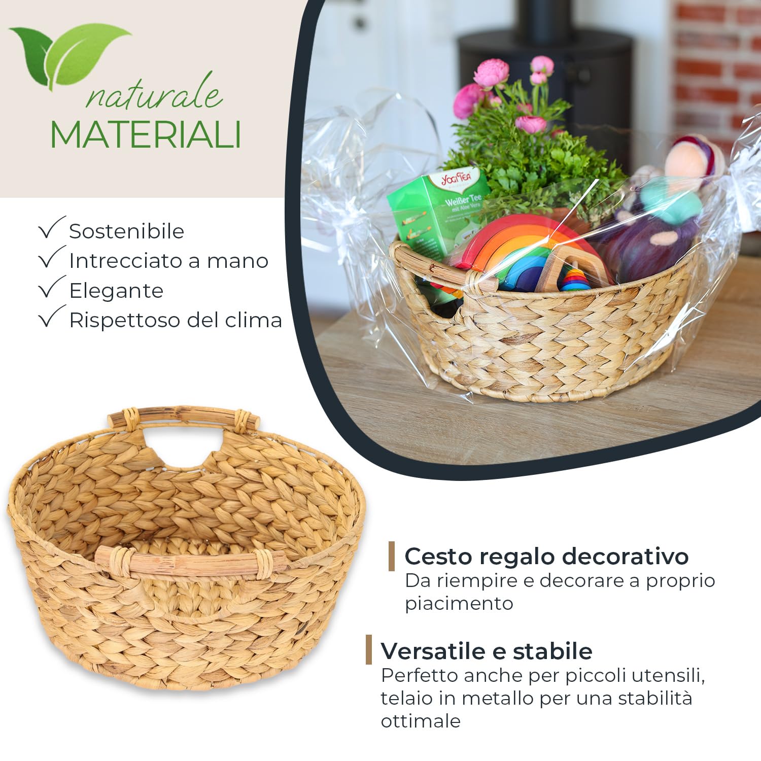 Ceste Rettangolari in Giacinto d’Acqua Intrecciato con Manici, Set da 3