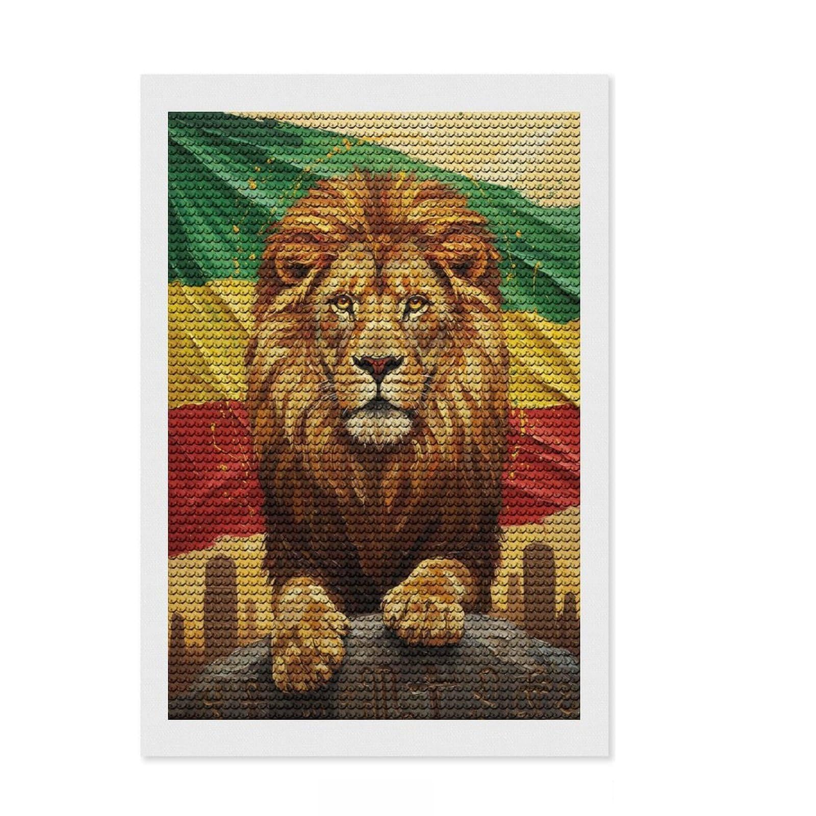 Junmoney Lion with Reggae Colors Painting Diamond Art Canvas 8"x12", for Beginners, Easy to Enjoy, Cosy Home Accent, Christmas Gift, Enjoyable At-Home Hobby