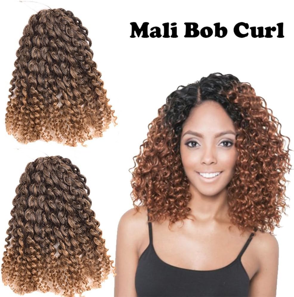 3pcs/lot 8inch Marli bob synthetic Kinky curl crochet braids hair ombre mali bob braiding hair curly Crochet Hair Extensions (8", t1b/27)