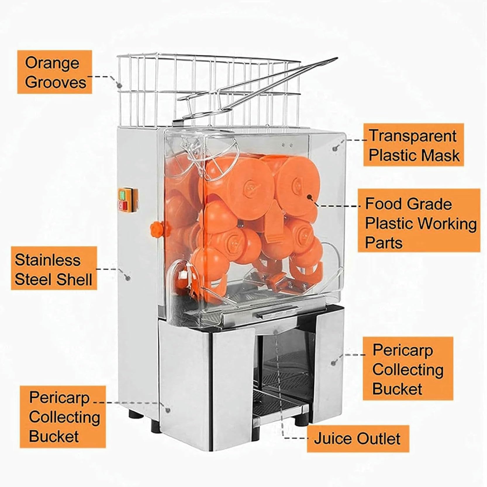 Exprimidor eléctrico de cítricos, máquina automática comercial de 120 W, 20 naranjas/min, tasa de extracción de jugo superior al 55 %, para jugo de naranja, jugo industrial, para jugo de limón.