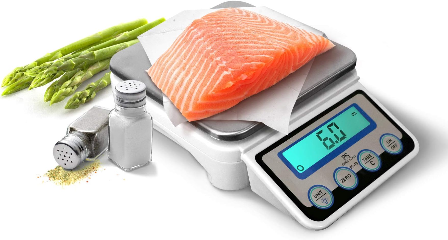 Penn Scale PS-10 Digital Kitchen Portion Scale - 11lb Electric Kitchen Scale with 0.002lb Readability - Removable Platter & LCD Display - Lb, Oz, G Unit Conversion (AC & Battery Powered)