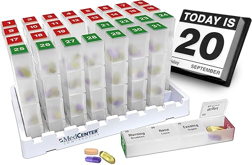 Miniatura 2 de Medcenter Organizador mensual de medicamentos de perfil bajo XL con viajero semanal XL