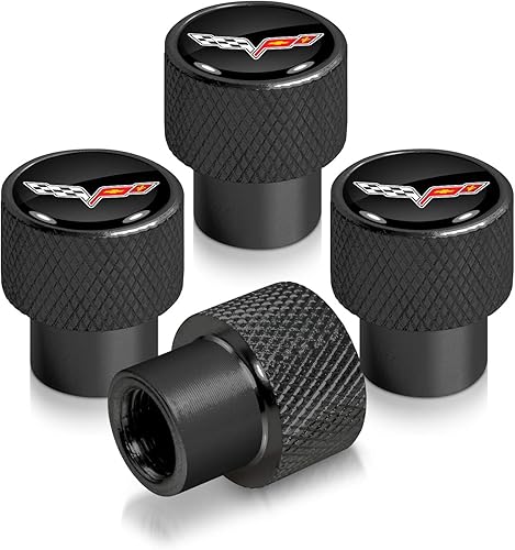 iPick Image para Chevrolet Corvette C6 Logo en negro sobre tapas de vástago de válvula de neumático de aluminio negro