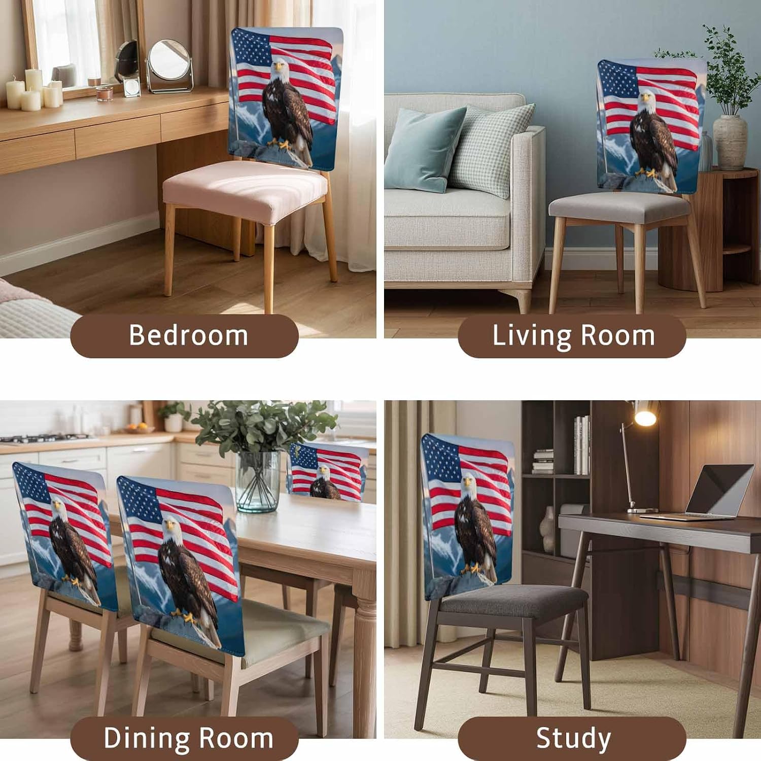 Eagle Independence Day Chair Back Covers, 4th of July American Flag Removable Chair Covers for Dining Chairs Set of 6, Washable Chairs Slipcovers Back Seat Protector for Wedding Party 19"x20"