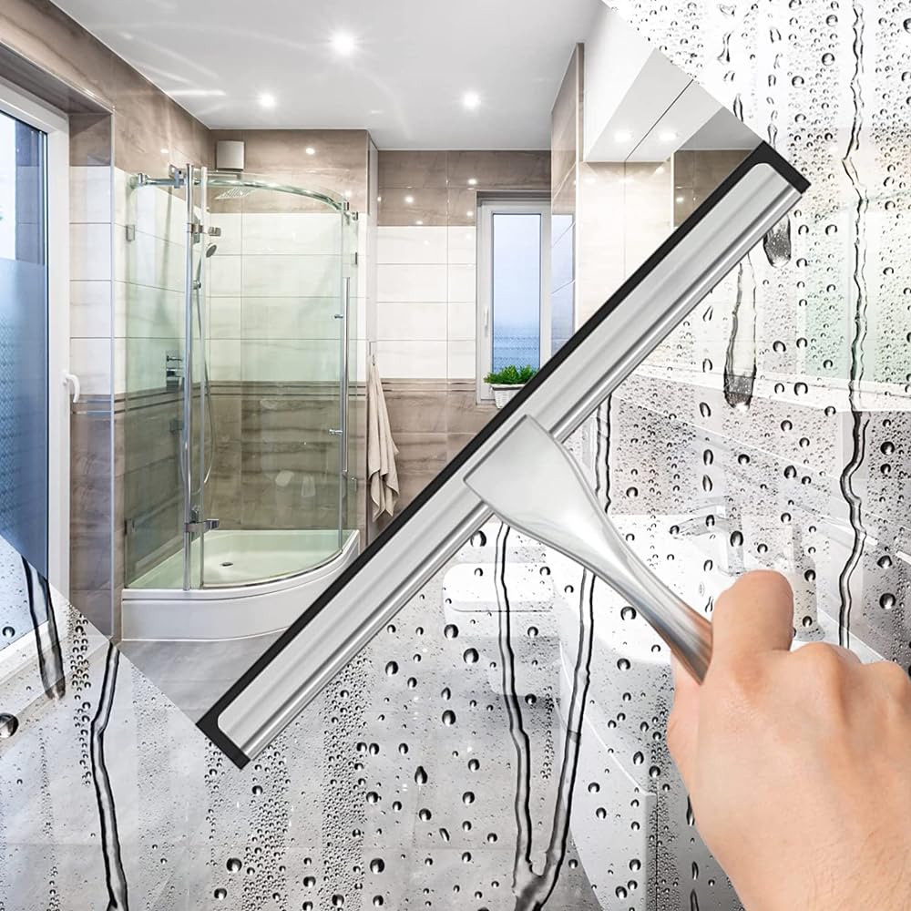 ALFLOD Allzweck-Duschabzieher, Edelstahl, 30,5 Cm – Für Glas, Fliesen, Fenster, Auto