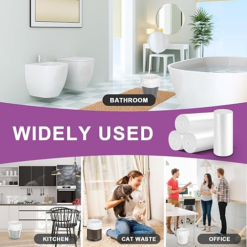 Miniatura 5 de 100 bolsas de basura sin perfume de 4 galones, fuertes y transparentes, ideales para baño, oficina, cocina, dormitorio, campamento, sala de estudio
